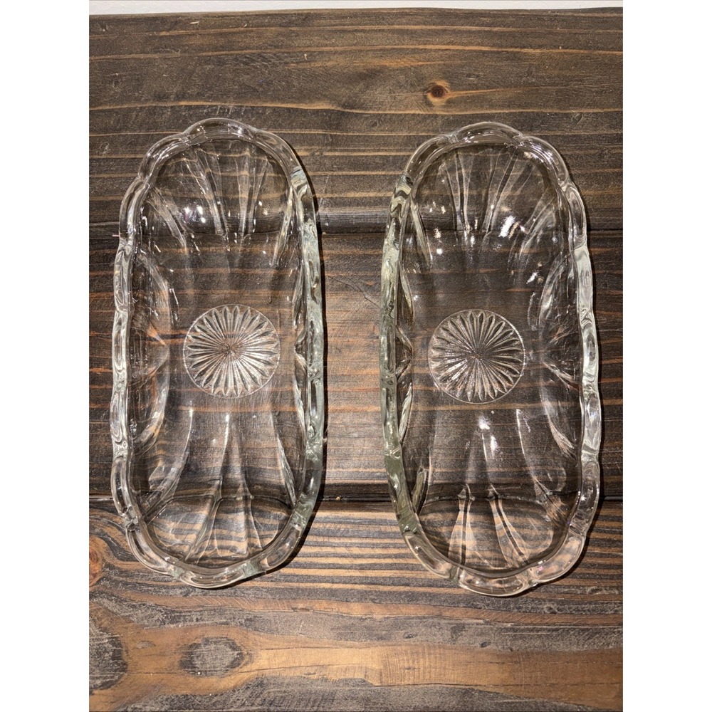 Lot of 2 Clear Glass Banana Split Dishes Boats Tray Anchor Hocking Vintage Star